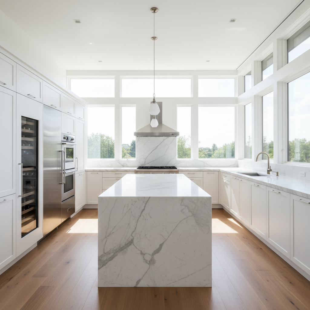 Luxury modern kitchen with Samsung-style appliance repair setting
